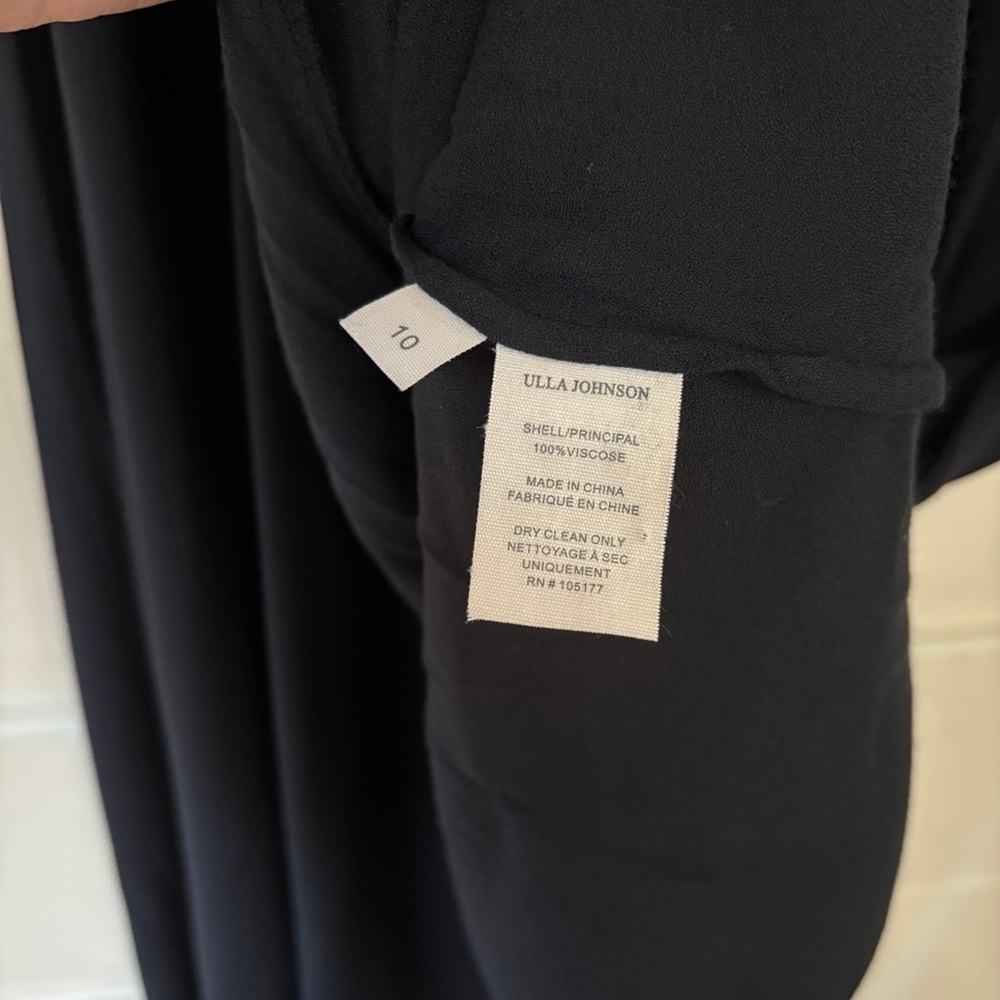 Ulla Johnson Leah Dress Noir Black Midi Puff Sleeve Contrast Trim Size 10 Tie‎ - Picture 14 of 16